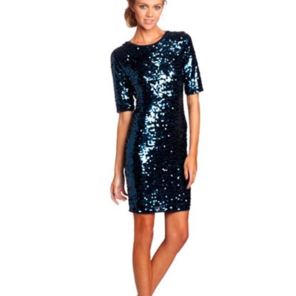 BCBG MaxAzria Marta Sequin Dress Short Sleeve Blue - Picture 8 of 8